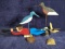 Collection 2 Folk Art Wooden Hand painted Shore Birds, Trumpet Boy, Flying Goose