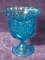 Antique Blue Moon and Stars Ruffled Edge Compote
