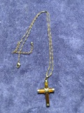 Polished Stone and Metal Cross Pendant and Chain