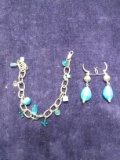 Beaded Metal Bracelet and Earring Set