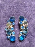 Vintage Blue Rhinestone Clip-on Earrings