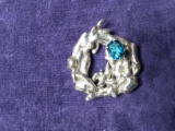 Sterling Silver Pin with Aquamarine Stone