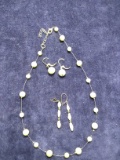 Faux Pearl NEcklace with Matching earrings plus extra set freshwater pearl earrings