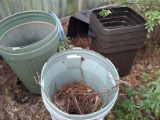 Beside Metal Shed Clean Out-Trash Cans, Bird House, Fertilizer Spreader-MUST TAKE ALL-PICK UP ONLY-N