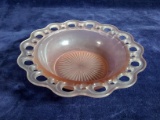 Vintage Pink Depression Bowl with Reticulated Edge