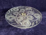 Vintage Crystal Pedestal Cake Plate with Flower Detail