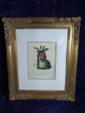 Framed and Matted Native American Print-Indian Chief with Feathers