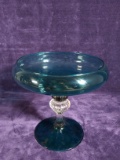 Vintage Art Glass Hand Blown Compote with Pontil