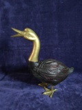 Decorative Carved Wood and Brass Duck
