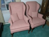Pair Queen Anne Wingback Upholstered Chairs