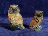 Pair Hand Carved Owls -Made from Animal Horn