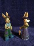 Pair Resin Rabbit Figures