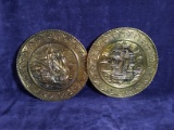 Pair Brass Decorative Wall Plaques with High Relief Nautical Scenes
