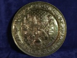 Large Brass Wall Plaque with High Relief Musical Scene