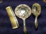 Silver Plated Mirror Brush Comb Dresser Set