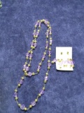 Purple Beaded Necklace with Earrings