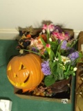 Assorted Flowers and Halloween Pumpkin Decor
