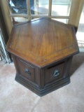 Mid Century Modern Pecan Octagonal Side Table with Storage