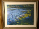 Framed Print-Swans on Lake by Sally Hughes