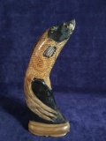 Hand Carved Teak Koi Fish -paint loss in face area