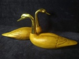 Pair Carved Wooden Ducks w/ Brass Head