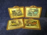 Collection 4 Decoupage Wooden Plaques-Vintage Cars