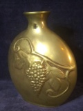 Decorative Brass Vase w/ Grape & Leaf Design