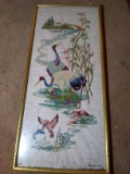 Framed Watercolor on silk - Herons
