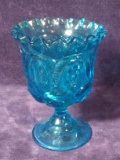 Antique Blue Moon and Stars Ruffled Edge Compote