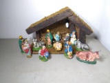 Vintage Nativity Crèche w/ Ceramic Figures