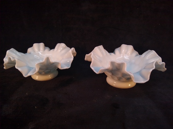 Pair Vintage Ruffled Edge Fenton Bowls