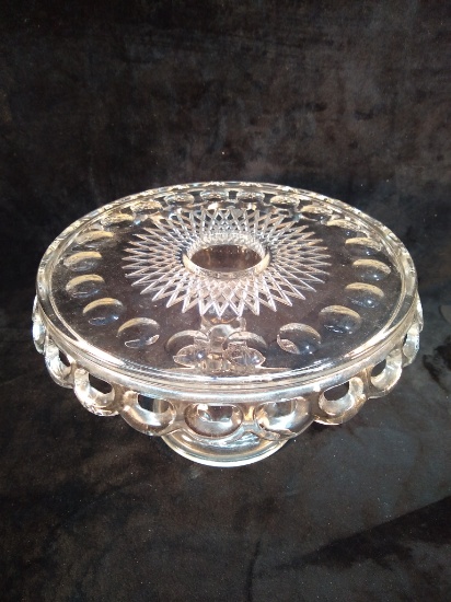 Vintage Crystal Cake Stand with Laced Edge