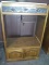 Oak Entertainment Center with Cabinet w/ Frosted Glass Details