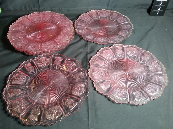 Collection 7 Antique Pink Depression Thistle Round Plates