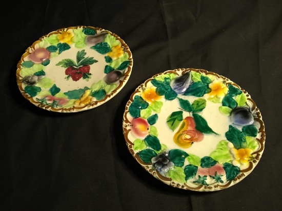 Pair Hand painted Soft Paste Bread and Butter Plates