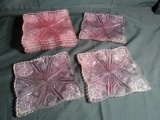 Collection 8 Antique Pink Depression Thistle Square Plates