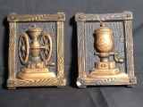 Pair Chalkware Wall Plaques-Coffee Grinders