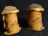 Pair Burlap Bag Salt and Pepper Shakers