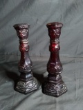 Pair Ruby Red Cape Cod  Avon Candle Sticks