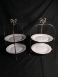 Pair Silver Plated 2 Tiered Pie Racks