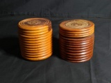 Pair Hand Turned Wooden Trinket Boxes