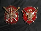 Pair Metal and Felt Shield Wall Plaques