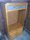 Oak Entertainment Center with Cabinet w/ Frosted Glass Details