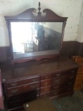 Vintage Mahogany Triple Dresser with Mirror -AS FOUND