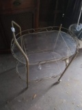 Vintage Glass and Metal 2 Tier Rolling Cart