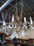 Antique Spelter and Prism Hanging Lamp-missing some prisms