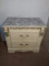 Contemporary Two Drawer Side Table w/ Faux Marble & Metal Accents