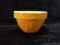 Antique Yellow Pottery Mixing Bowl, Girl Watering Flowers