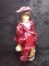 Porcelain Doll with Maroon Silk Dress