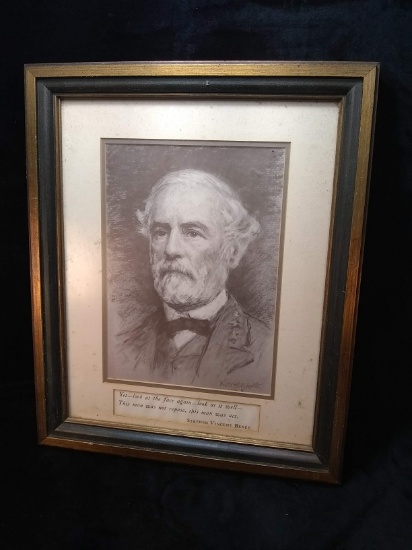 Framed Print Robert E. Lee, signed David Silvette 17 x 20.5"
